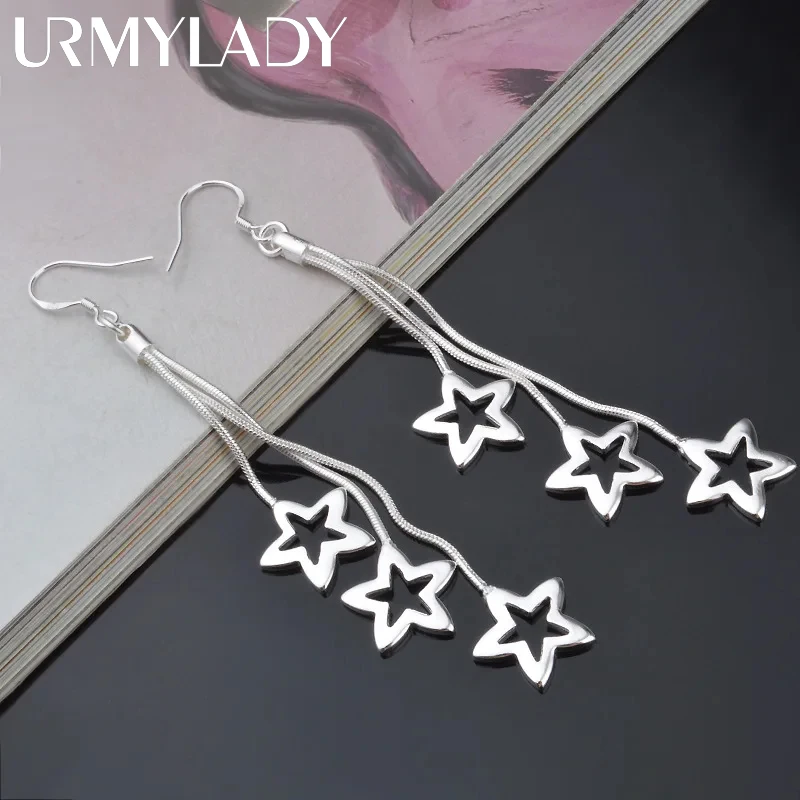 

High quality noble 925 Sterling Silver Tassel hanging stars Earrings for woman fashion wedding party Jewelry Christmas Gift