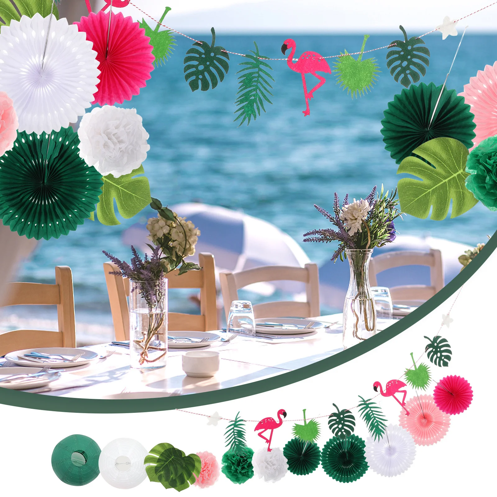 

1 Set Summer Party Banner Flamingo Palm Leaves Tropical Decoration Hawaiian Theme Beach Pool Birthday Decor Outdoor Party