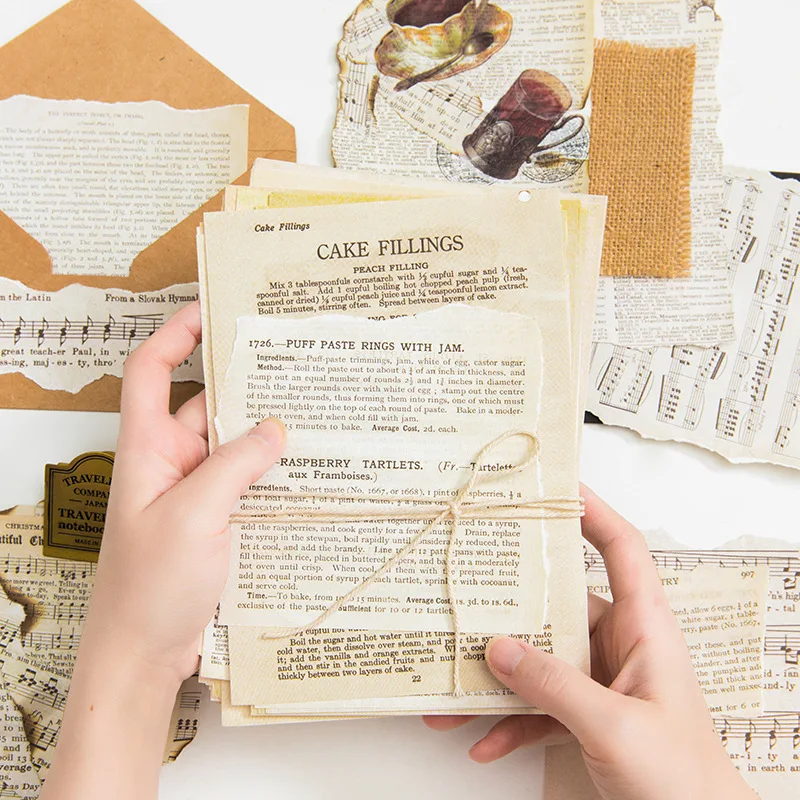 1pack/57pcs Aesthetic Vintage Handwritten Note Collage Paper, Retro Letter & Notebook Pattern for Scrapbook Layout