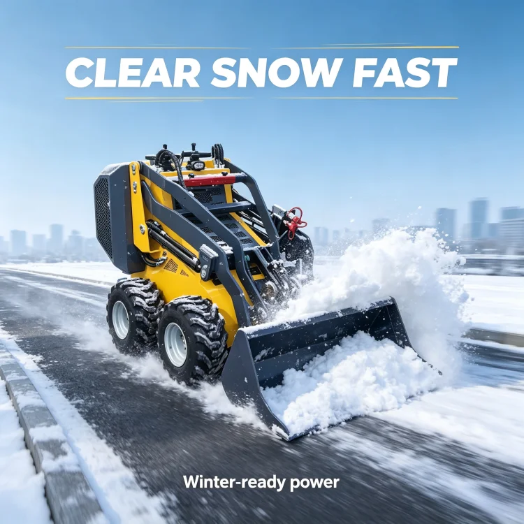 Free Ship SDLOT S370 Stand on Mini Crawler Skid Steer Loader Yanmar CE EURO5 EPA 400kg Snow Blade Highway Snow Clearing Jobs