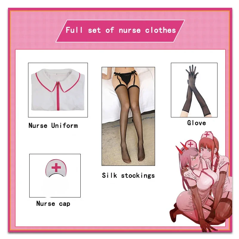 Power nurse cosplay anime chainsaw man cosplay sexy power nurse cosplay costume dress wig Halloween outfit dress for women girls