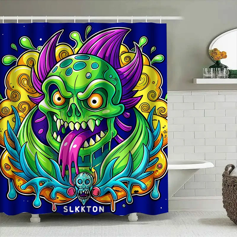 

Tuniu Psychedelic Skull Shower Curtain Cool Cartoon Horror Art Decor Funny Bathroom Decor Gift