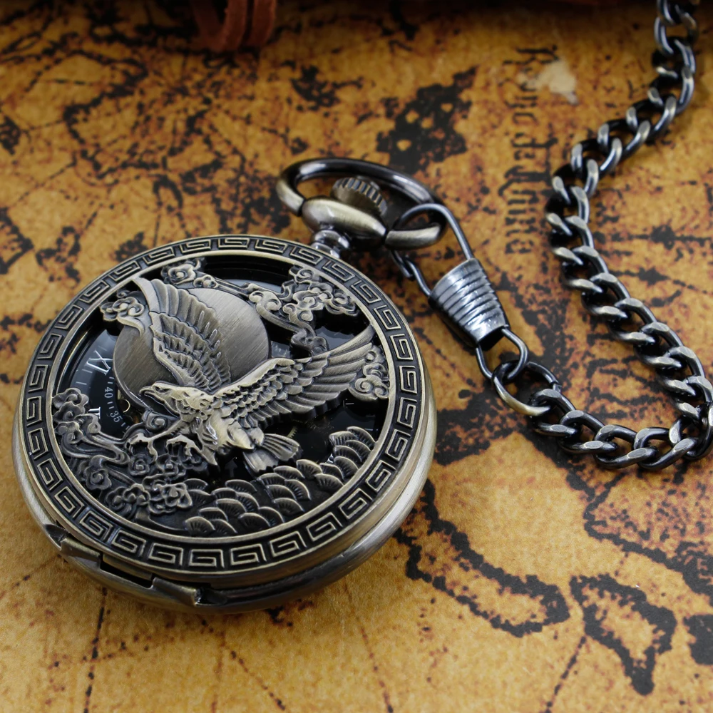 Antique Eagle Spreading Wings Hollow Steampunk Mechanical Pocket Watch Vintage Gentleman Analog Signal Clock Women Jewelry Gift