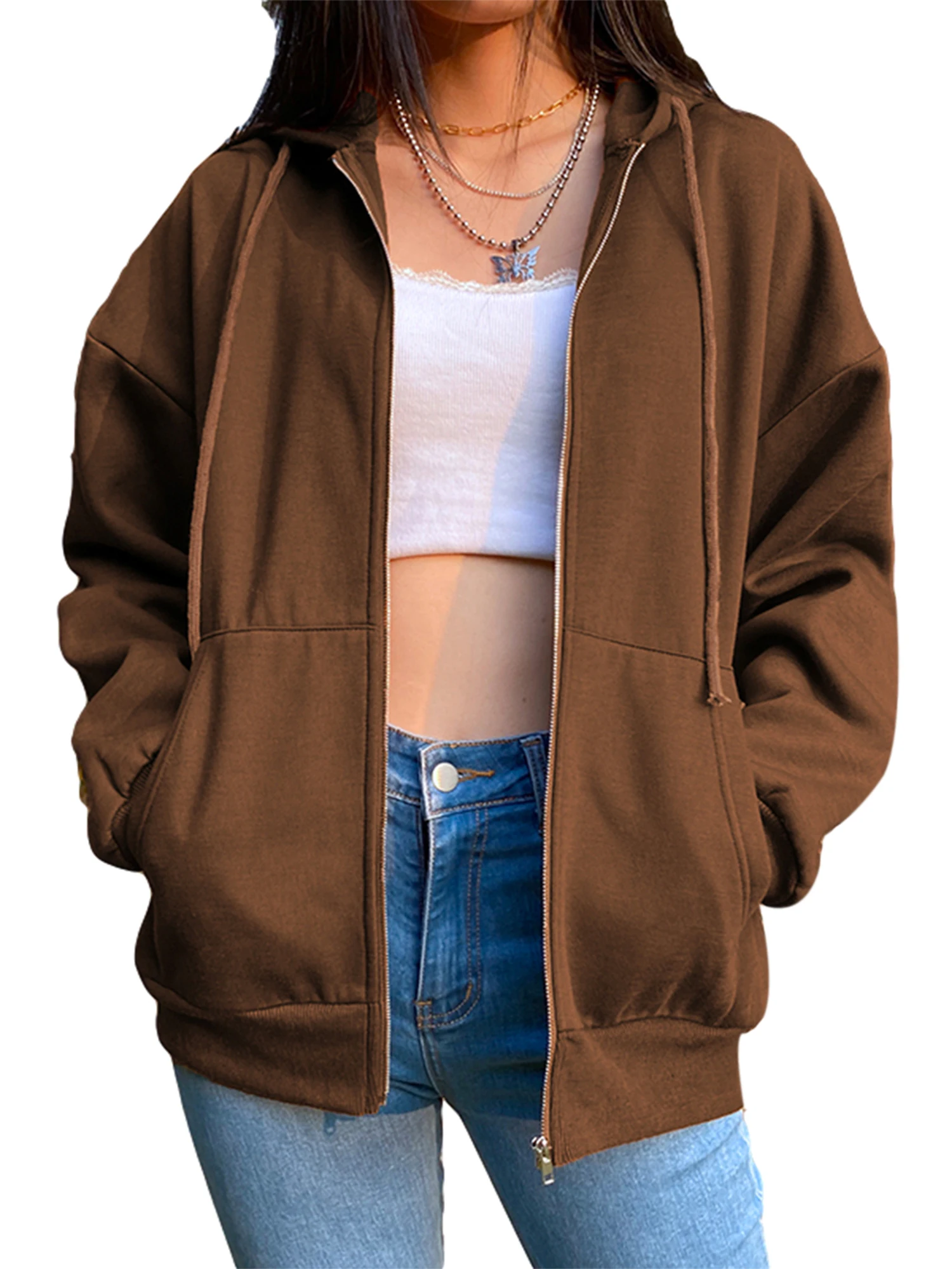 معطف نسائي أنيق بغطاء للرأس بأكمام طويلة مع سحاب إغلاق وتفاصيل جيب أنيقة بتصميم كلاسيكي بلون موحد #6