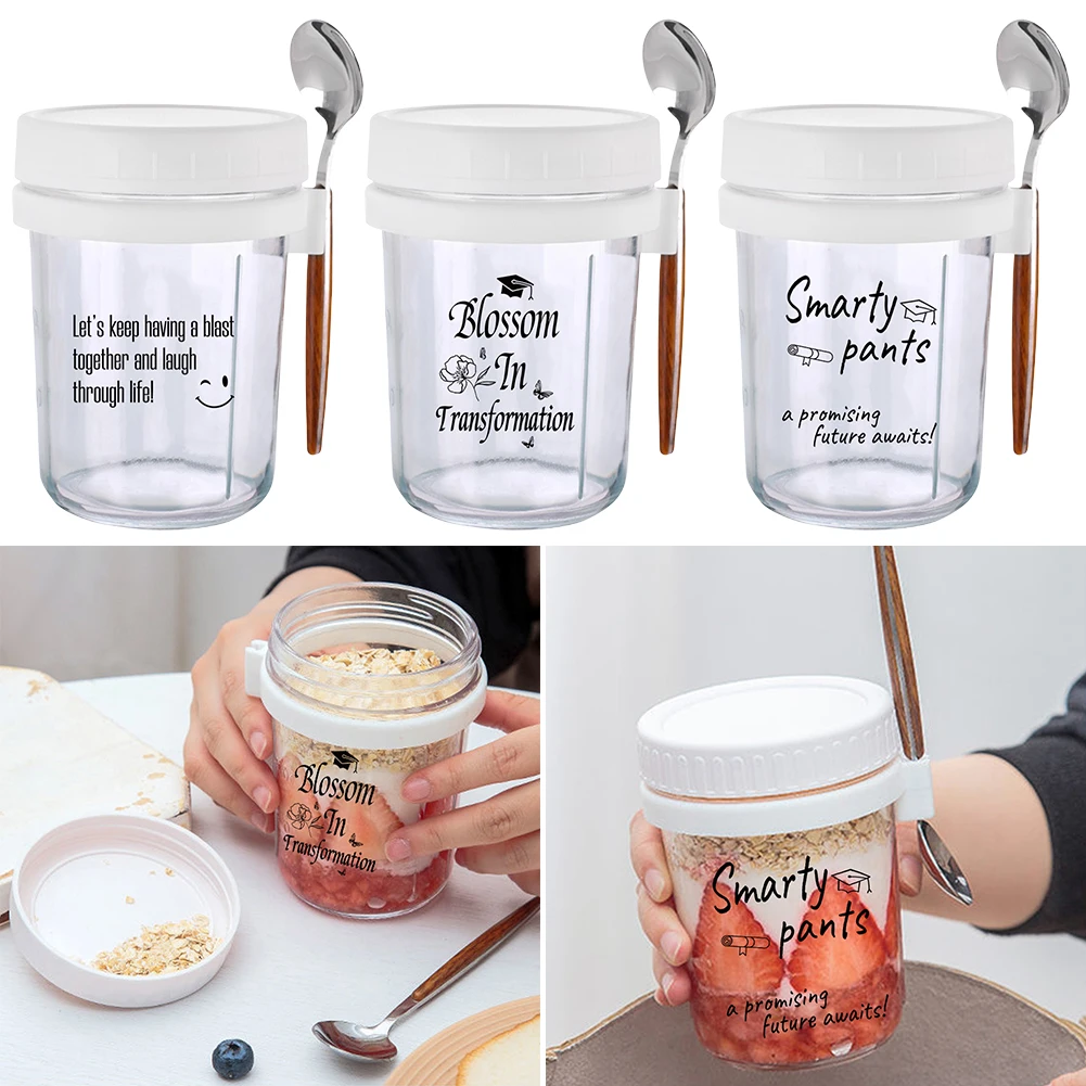 Overnight Oats Jars Airtight Snap Storage Jars with Lid and Spoon 12 Oz Cereal Milk Fruit Salad Storage Container Canning Jars