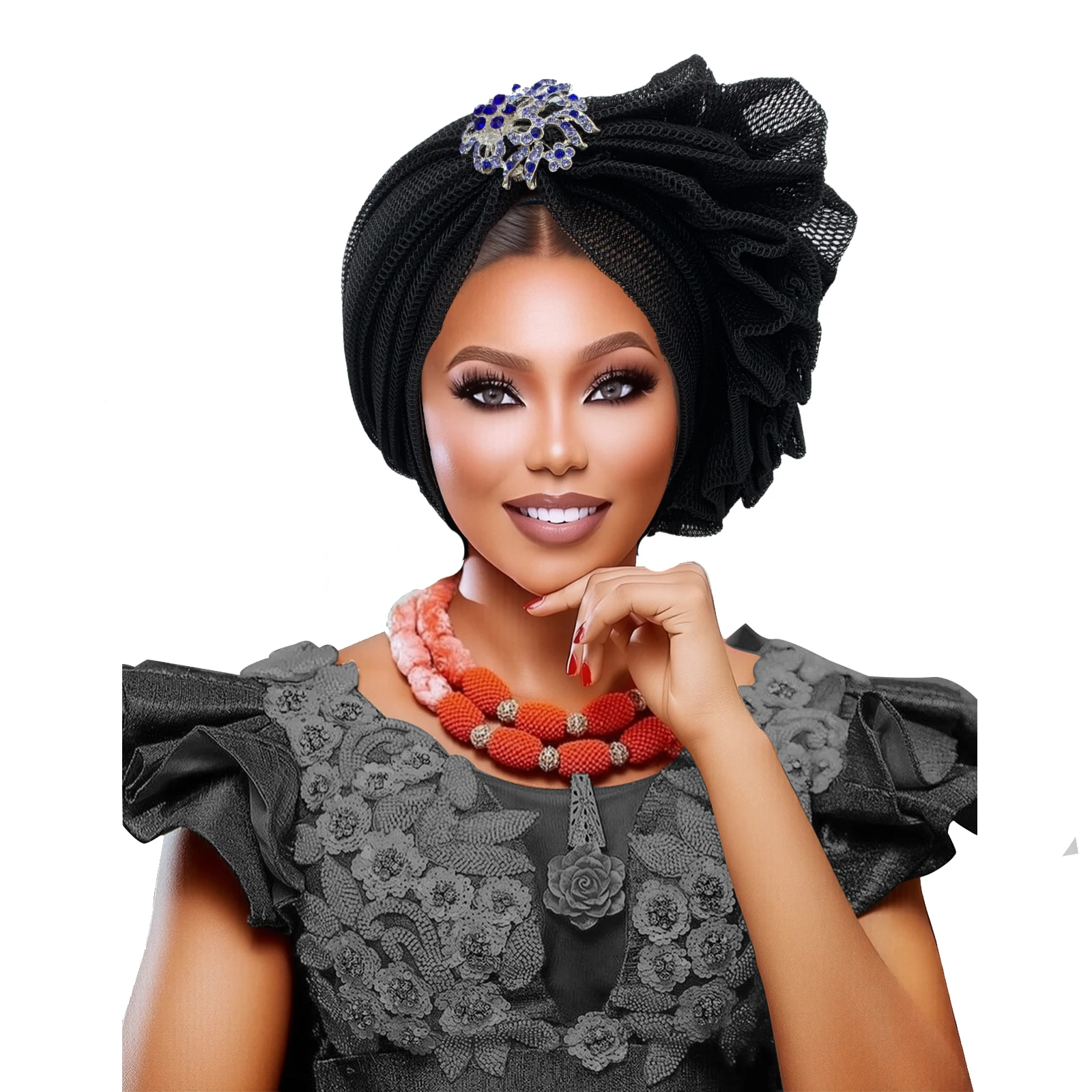 Summer Mesh Turban Cap African Women's Head Wraps Already Made Auto Gele Headtie Wedding Geles - view 4