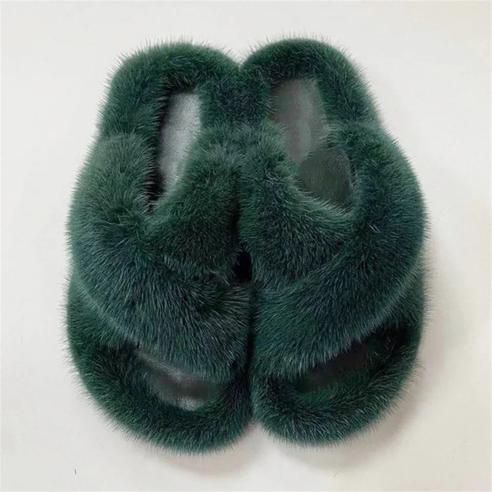 Flauschige Echte Nerzfell-Damenhausschuhe für Innenbereich Herbst Winter Luxus-Designer-Slipper Lässige Hauspantoffeln aus Flauschigem Nerzfell – Detail 8
