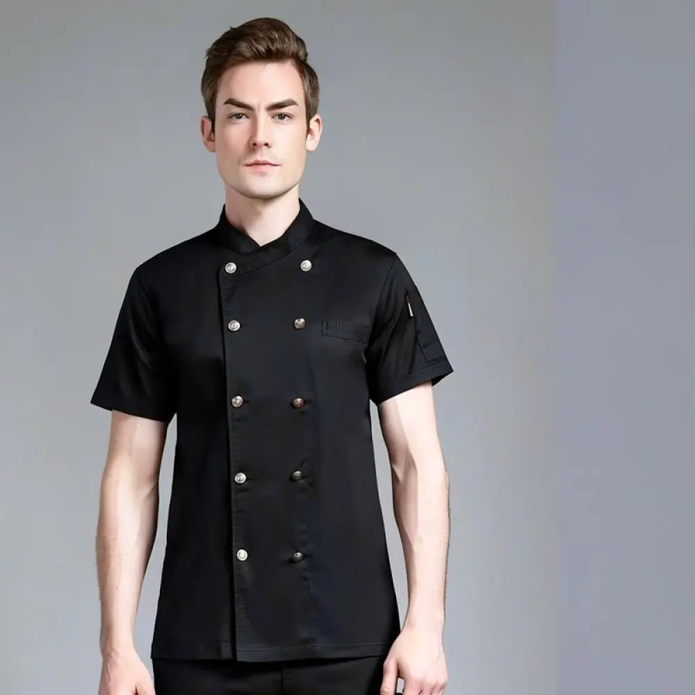 Comfortable Chef Jacket Breathable Cotton Kitchen Work Wear Elastic Summer Restaurant Cooking Uniform Catering Top Shirt