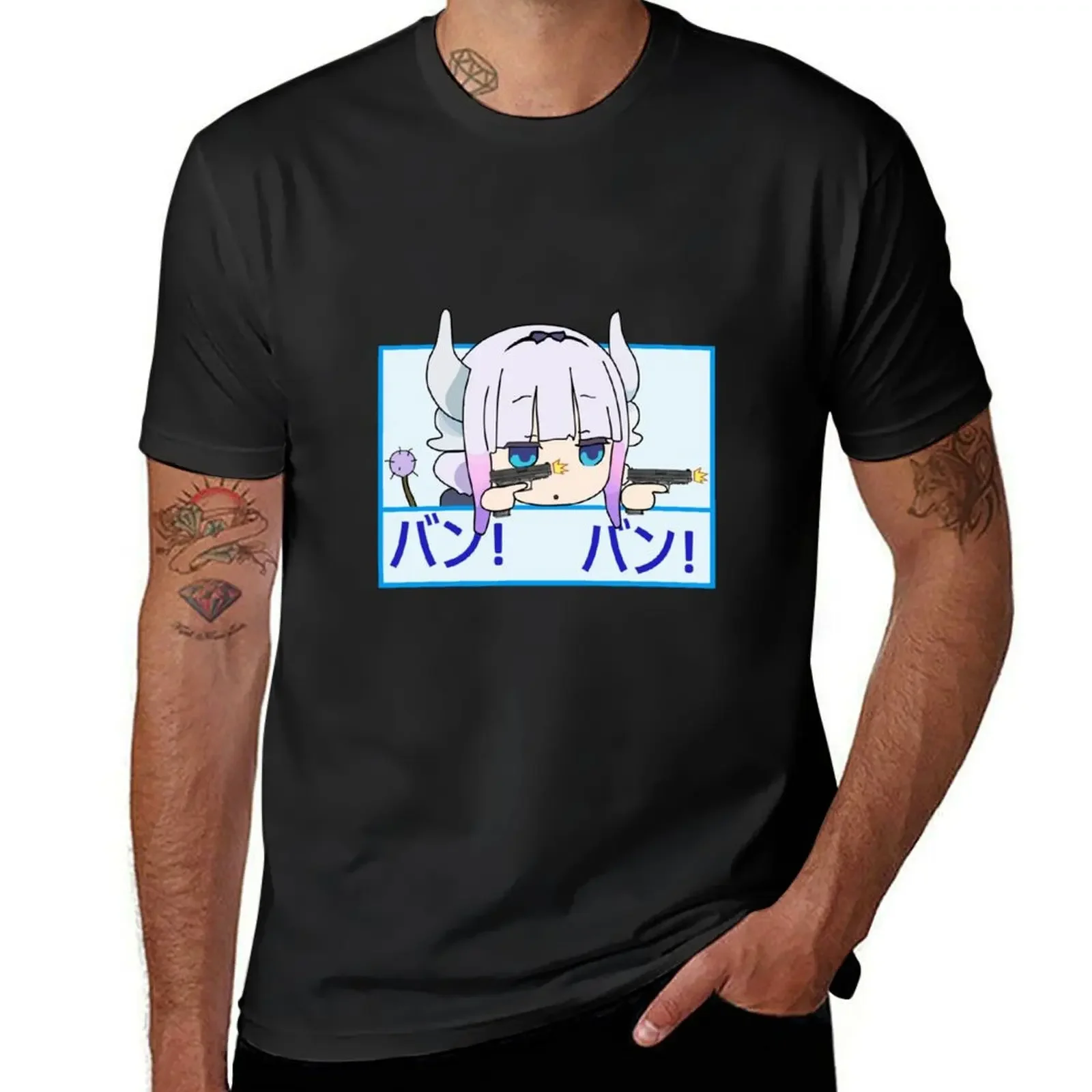 Dragon maid Kanna with guns Bang Bang T-Shirt quick drying graphic shirts Men's clothing