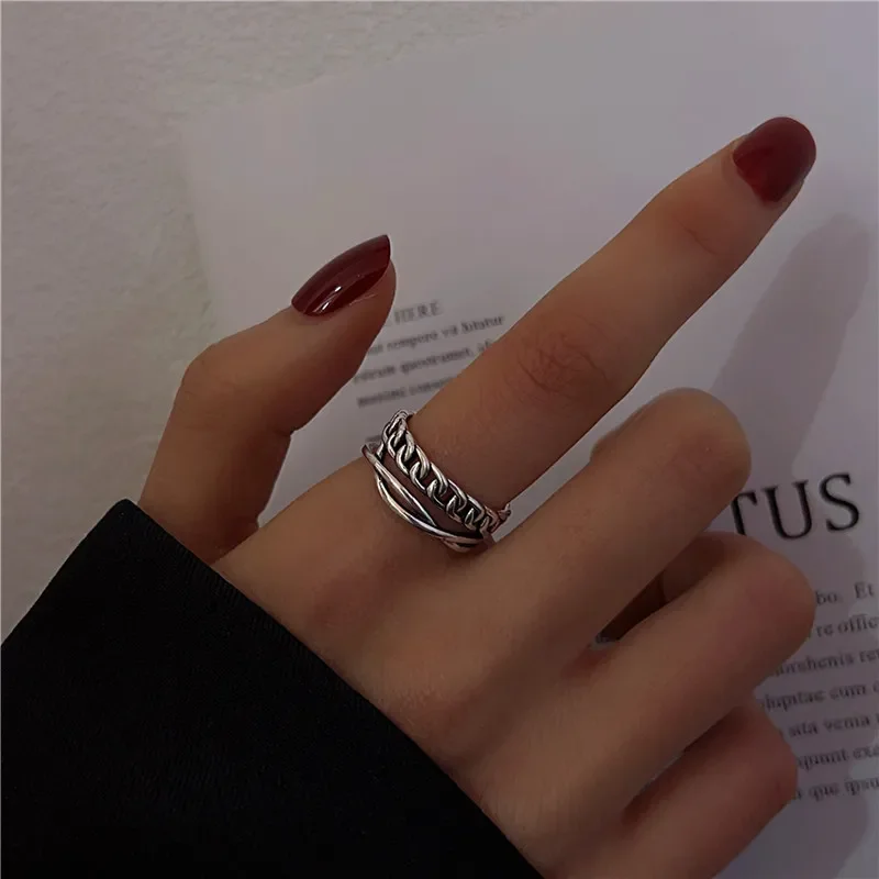 Retro Chain Cross Ring Men Women Simple Double Layer Chain Woven Ring Korean Version Personalized Open Index Finger Ring