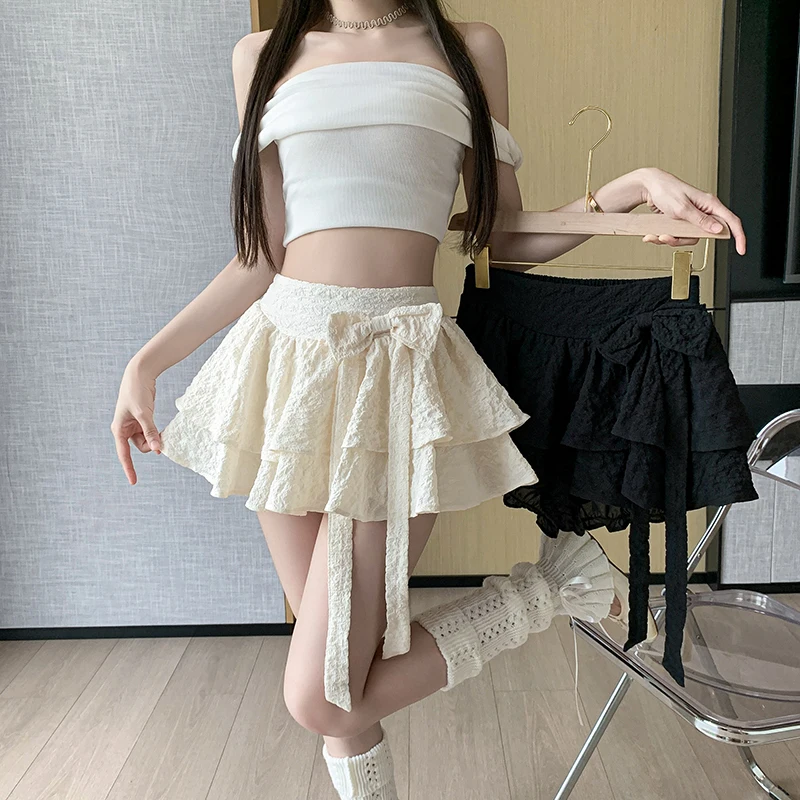 Korean version with a sweet and youthful bow tie design, slim fit and versatile pleated A-line skirt for women 2024 new