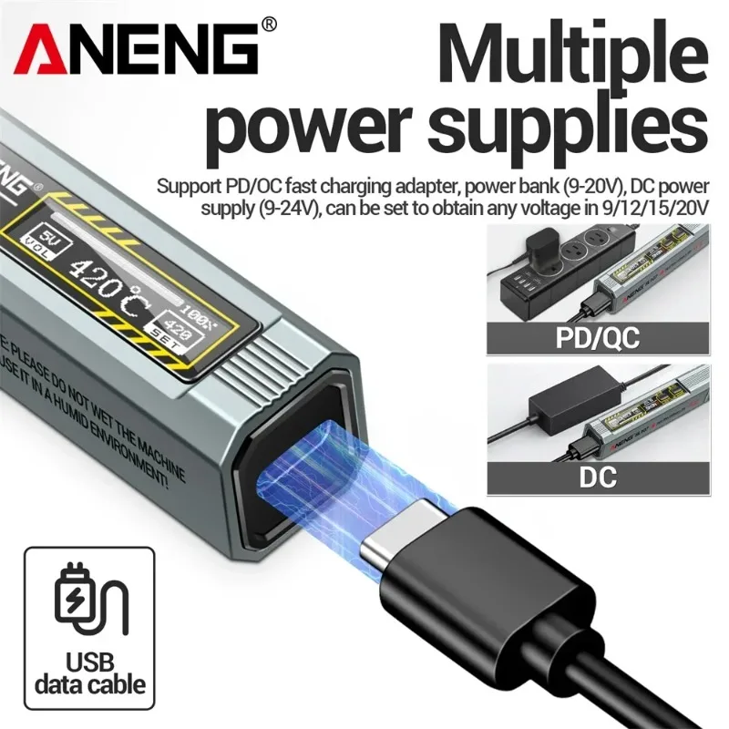 ANENG SL107 Electric Soldering Iron Repair Welding Tester Ceramic Heating Core Test USB Charging Adapter Tin Voltage Ocfast Tool