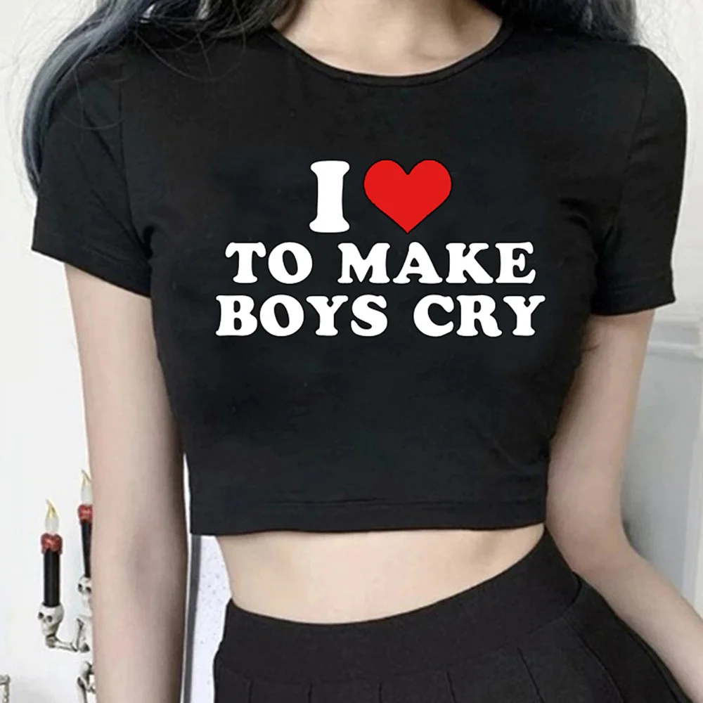 

i love to make boys cry graphic fairy grunge yk2 crop top Woman korean fashion vintage 90s yk2 tshirt clothing