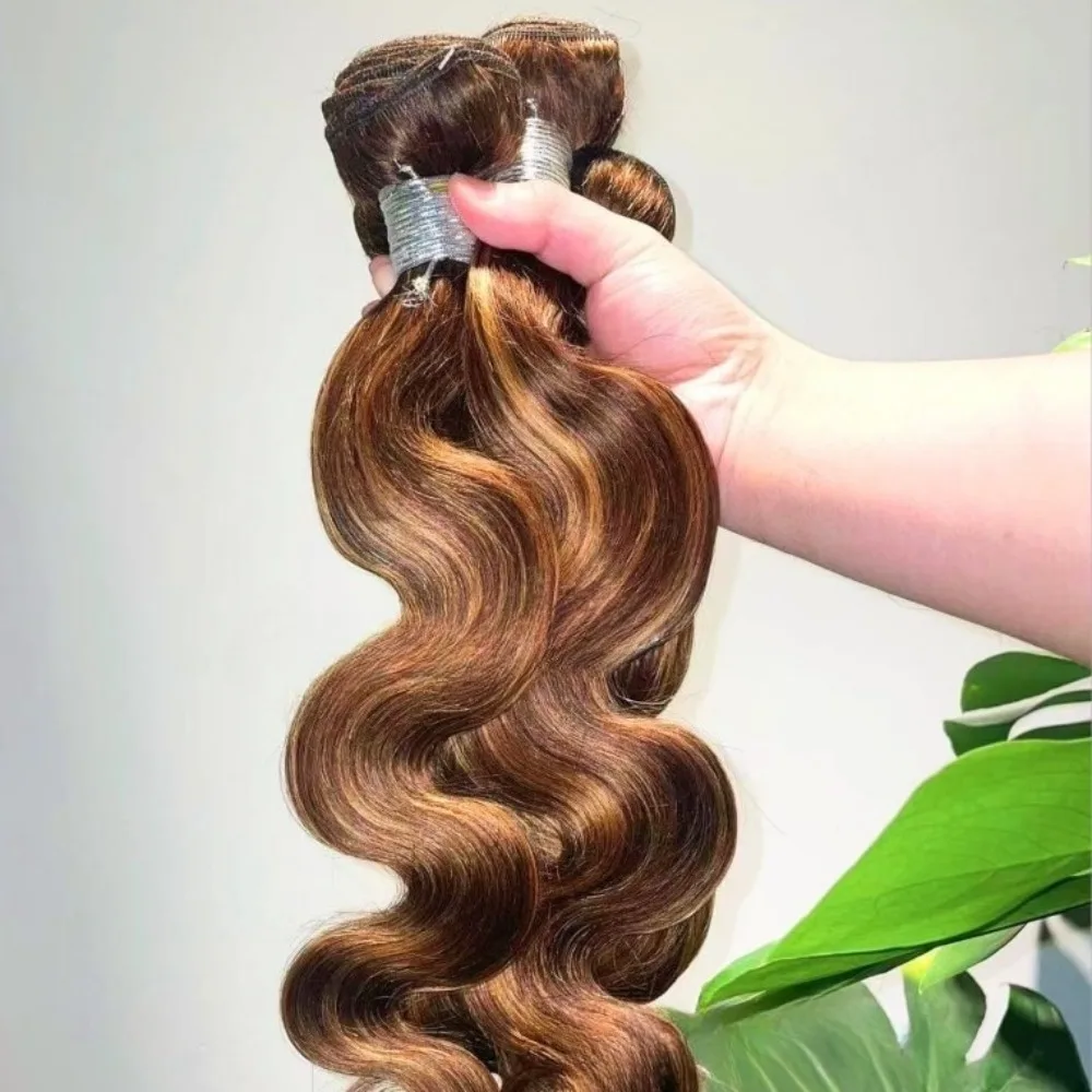 العسل شقراء تسليط الضوء على 2x6 جزء عميق الدانتيل إغلاق مع 3 حزم الشعر البشري 12A البرازيلي عذراء أومبير براون الجسم موجة حزم