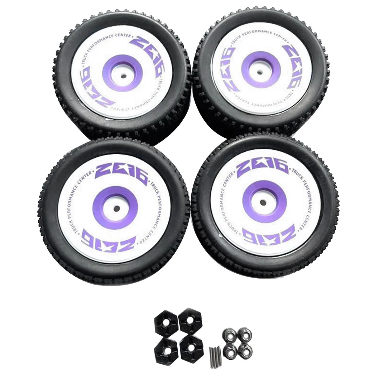 

Pro 4PCS Off Road Wheels With Wheel Hub Adapter Combiner Tire Hub Replacement For Wltoys 124019-1827 124016 144001 RC Car ,Purpl