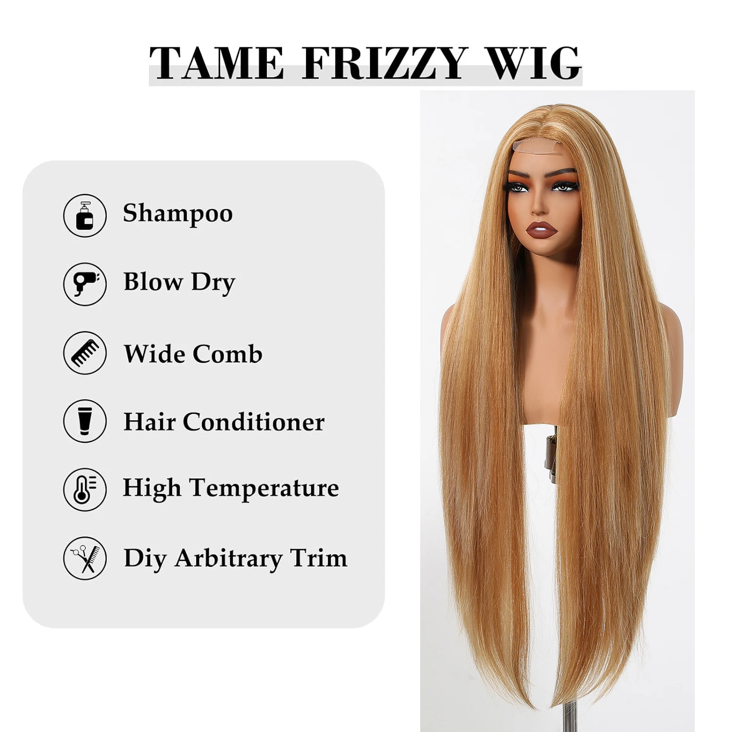 DWY 36in Golden Blonde Highlight Synthetic Wig For Women Long Straight Hairline Lace Front Wig Daily Party Heat Resistant Wig image 5