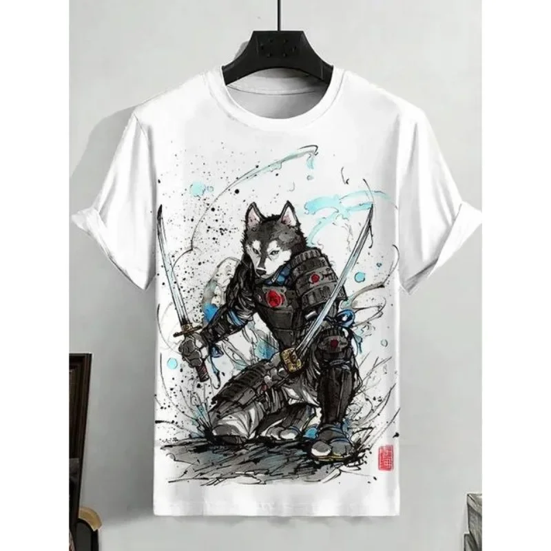 

Men's T-Shirt Japanese Style Samurai Cat Graphic 3D Printed T-Shirt Casual Short Sleeved Tee Outdoor Oversized Men Clothing Tops
