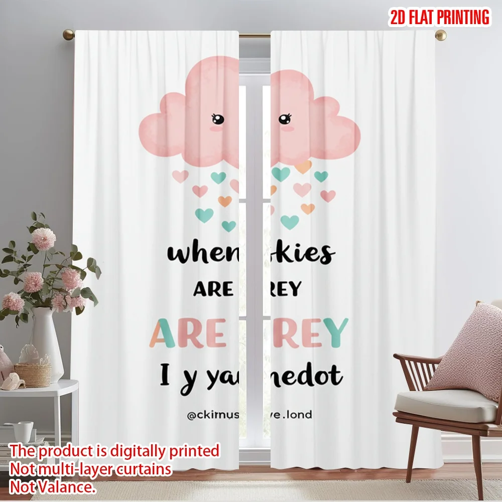 

2pcs 2D flat printing Drapes Pink Cloud Hearts Polyester Without Electricity Party Decorations for Holiday Portraits and