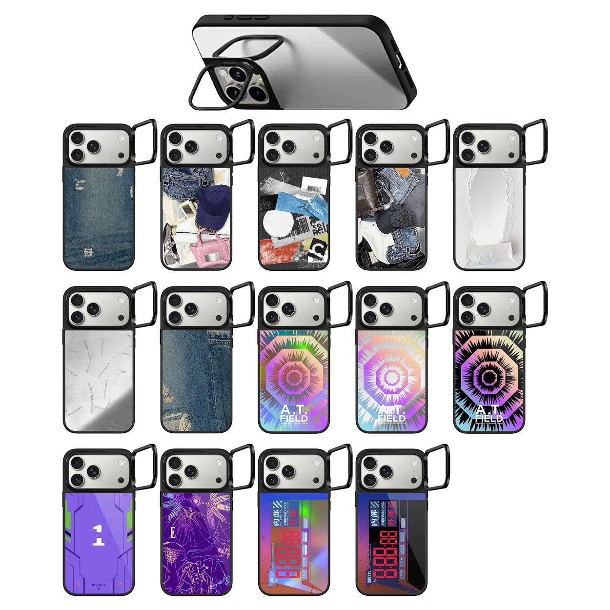 

Colorful Field Pattern Camera Ring Stand Mirror Surface Phone Cover for IPhone 14 15 16 17 Pro Max Case for IPhone 17Pro