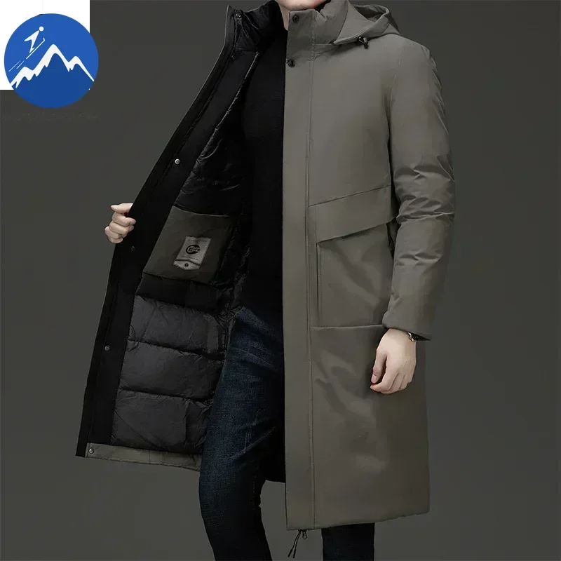 

New Winter Jacket Men's Long Luxury Business Thickened Down Cotton Warm Parkas Men's Street Snow Cold-proof Hooded Padded Coat
