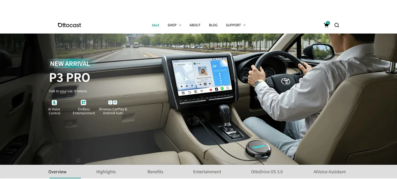 Ottocast Otto Aibox P3 Pro AI Box Wireless CarPlay Android Auto QCM 6225 HDMI YouTube Netflix Video für Benz VW Ford Toyota – Detail 1