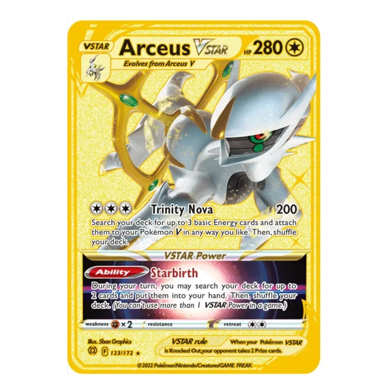 Tarjetas de Pokémon de Metal en inglés, juego de colección para niños, Arceus, Pikachu, Mewtwo, Iron brillante, GX, Vmax, EX, regalo de juguete