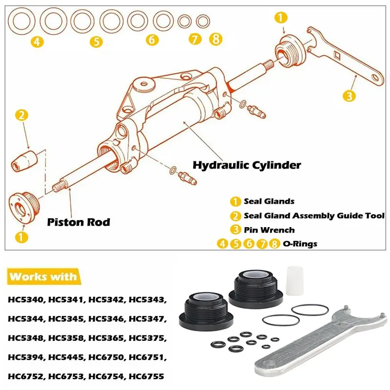 HS5157 보트 프론트 마운트 유압 스티어링 실린더 씰 키트 피트 씨스타 Uflex 실린더 및 스티어링 지원 브래킷 풀러