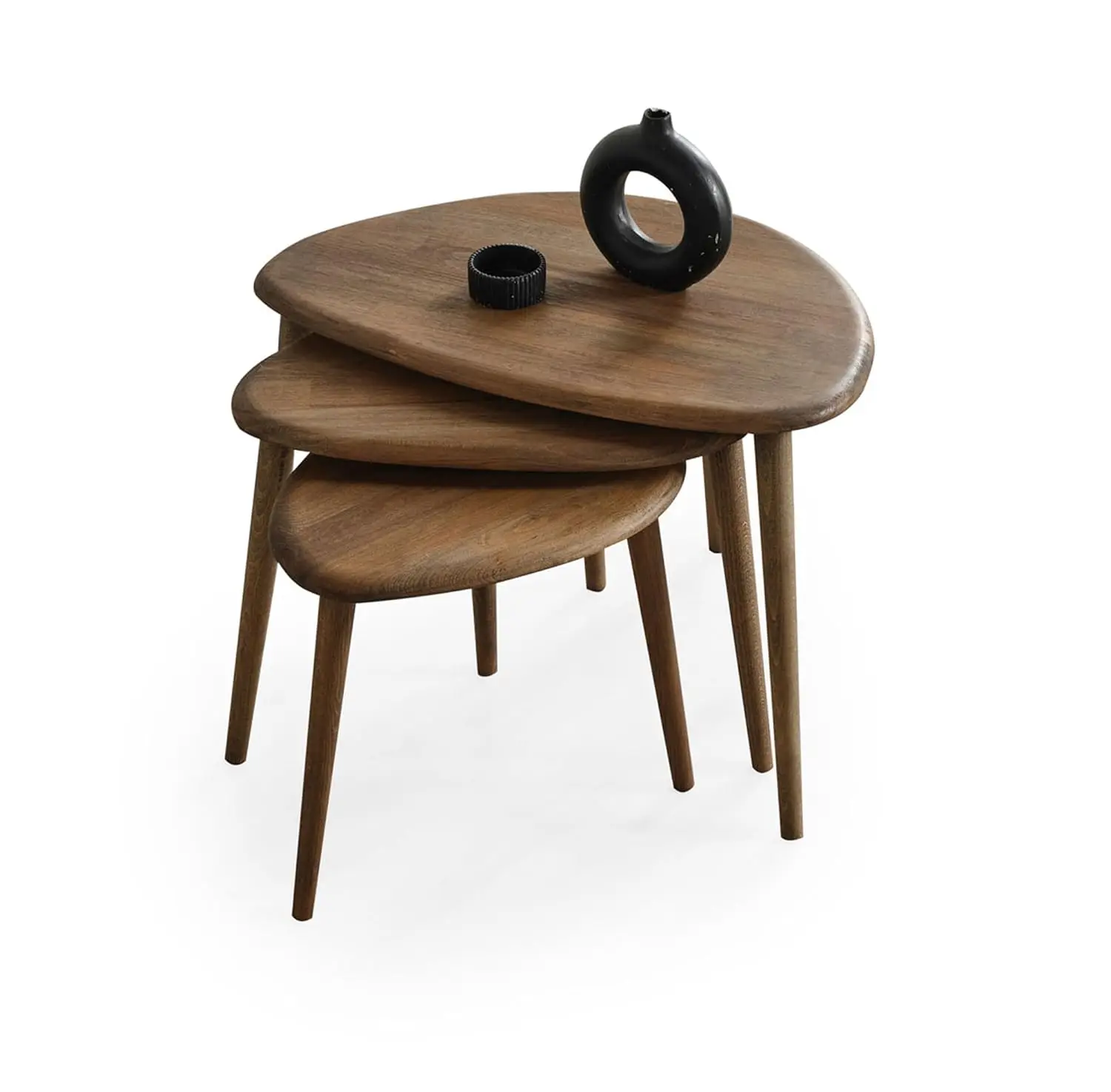 

Solid Wood Nesting Coffee Table Set of 3 - Mid Century Modern Pebble Tables with Tapered Legs – Wooden Home Furniture in a Retro