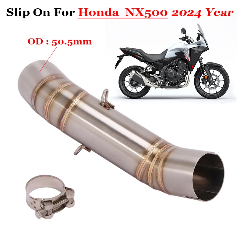 

Slip On Motorcycle Exhaust Escape Stainless Steel Mid Link Pipe Connecting 51MM Muffler Moto For HONDA NX500 NX 500 2024 Year