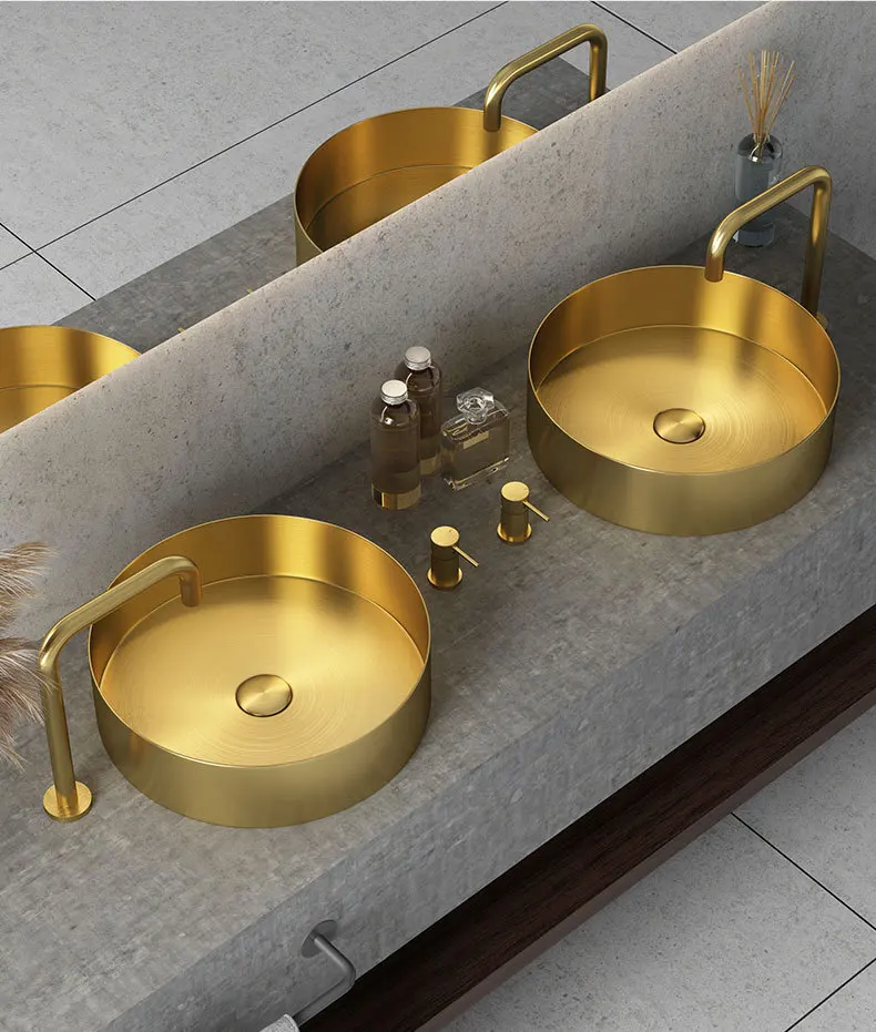 

Modern Brushed gold Round 380*120mm High Quality Wash basin SUS304 Stainless steel hand basin Lavabo Luxury Bathroom Basin sink