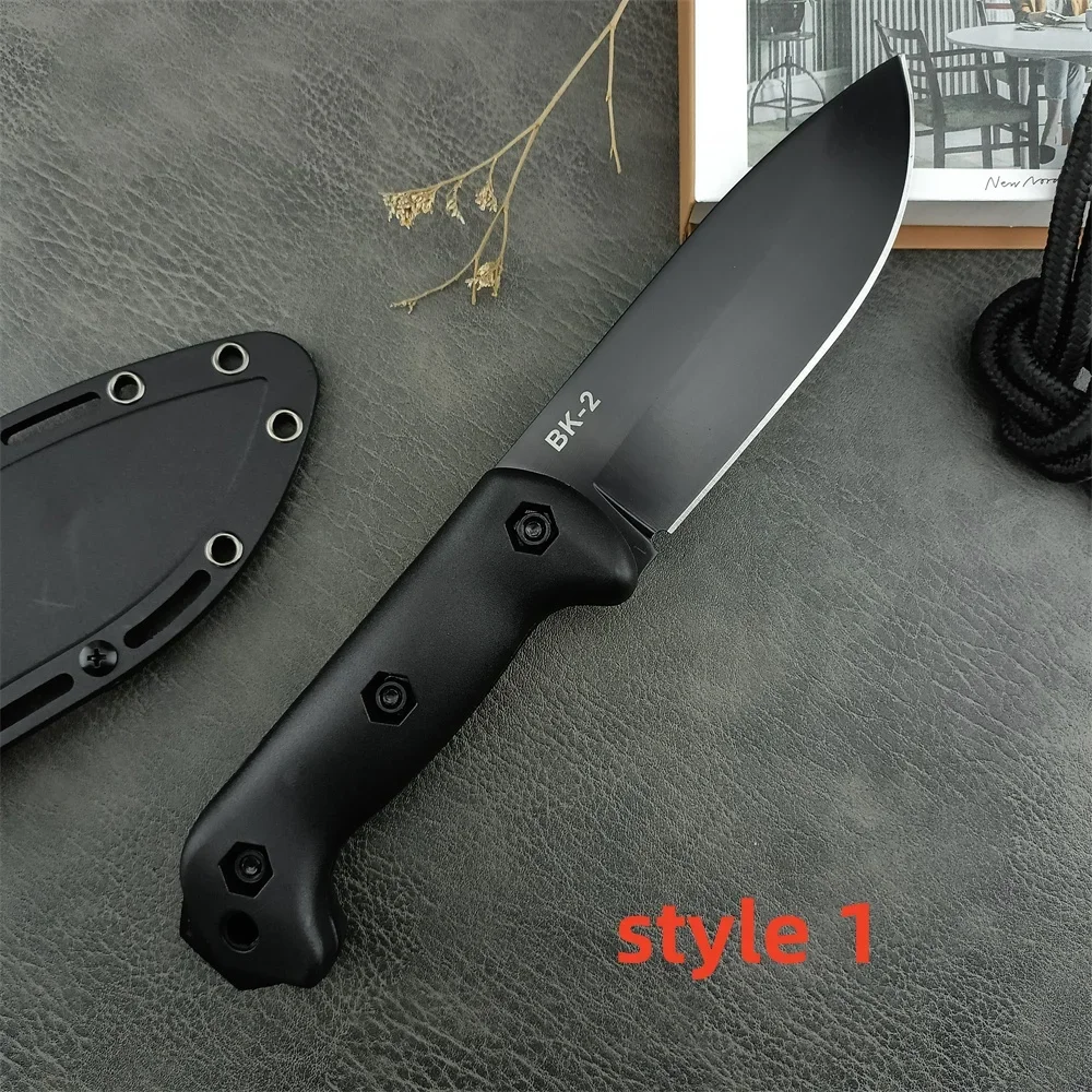 Tactical KA-BAR Becker BK2 Campanion Fixed Knife 8Cr13Mov Blade Nylon Fiber Handle Camping Hunting Knives with Secure-Ex Sheath