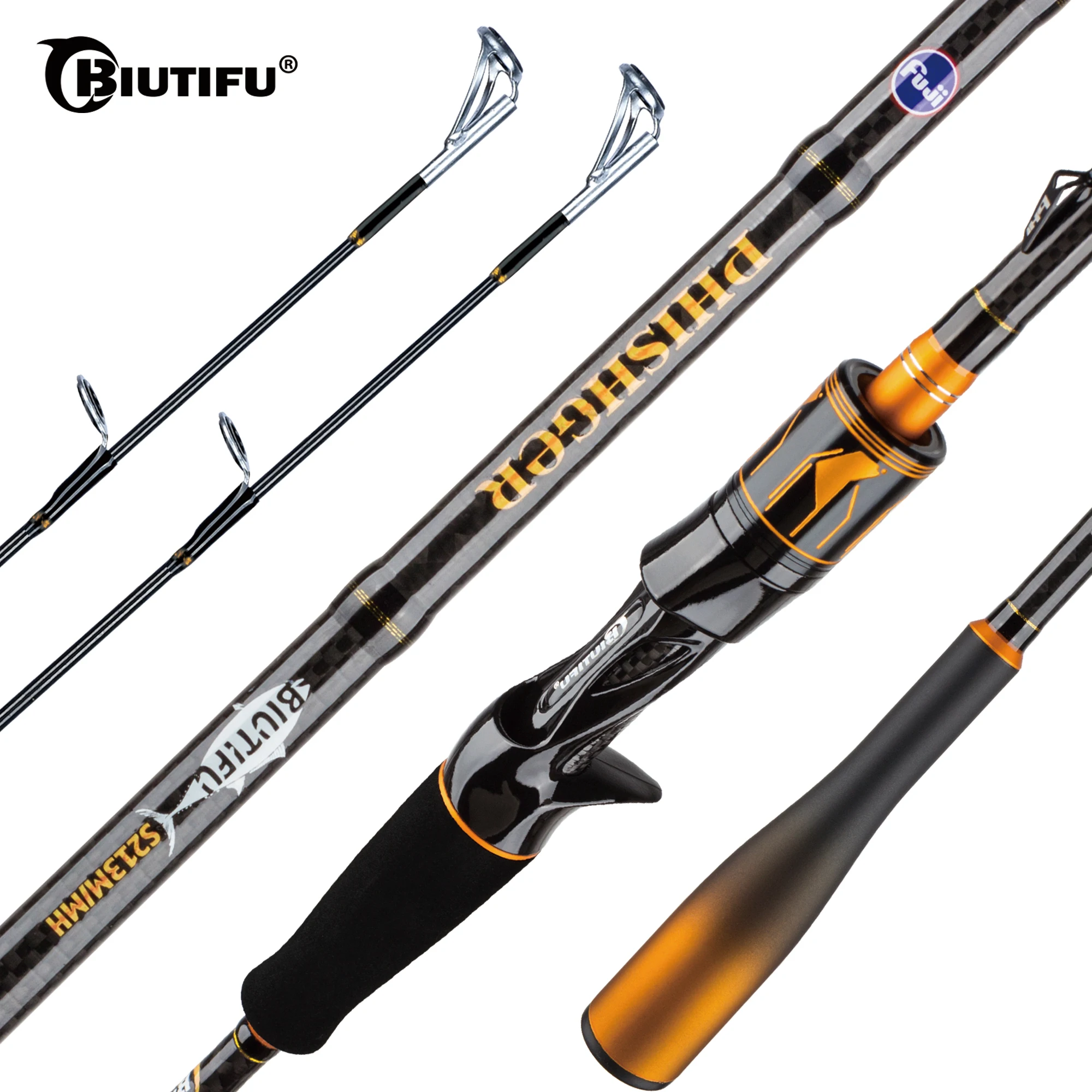 BIUTIFU 2 pointes Fuji Guide filature coulée canne à pêche 1.8-2.7m 2 Sections T1000 carbone Baitcasting pôle pour bar brochet 7-80g leurre
