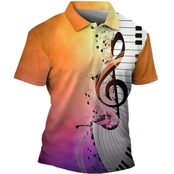 Music Note Pattern 3D Print Summer Men's Button Down Collar Polo Shirts Casual Short Sleeve Oversized Tops Fashion Men Clothing