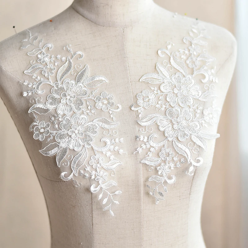 White Flower Patches Embroidery Lace Applique Sewing Collar For Wedding Dress Curtain Accessories DIY Repair