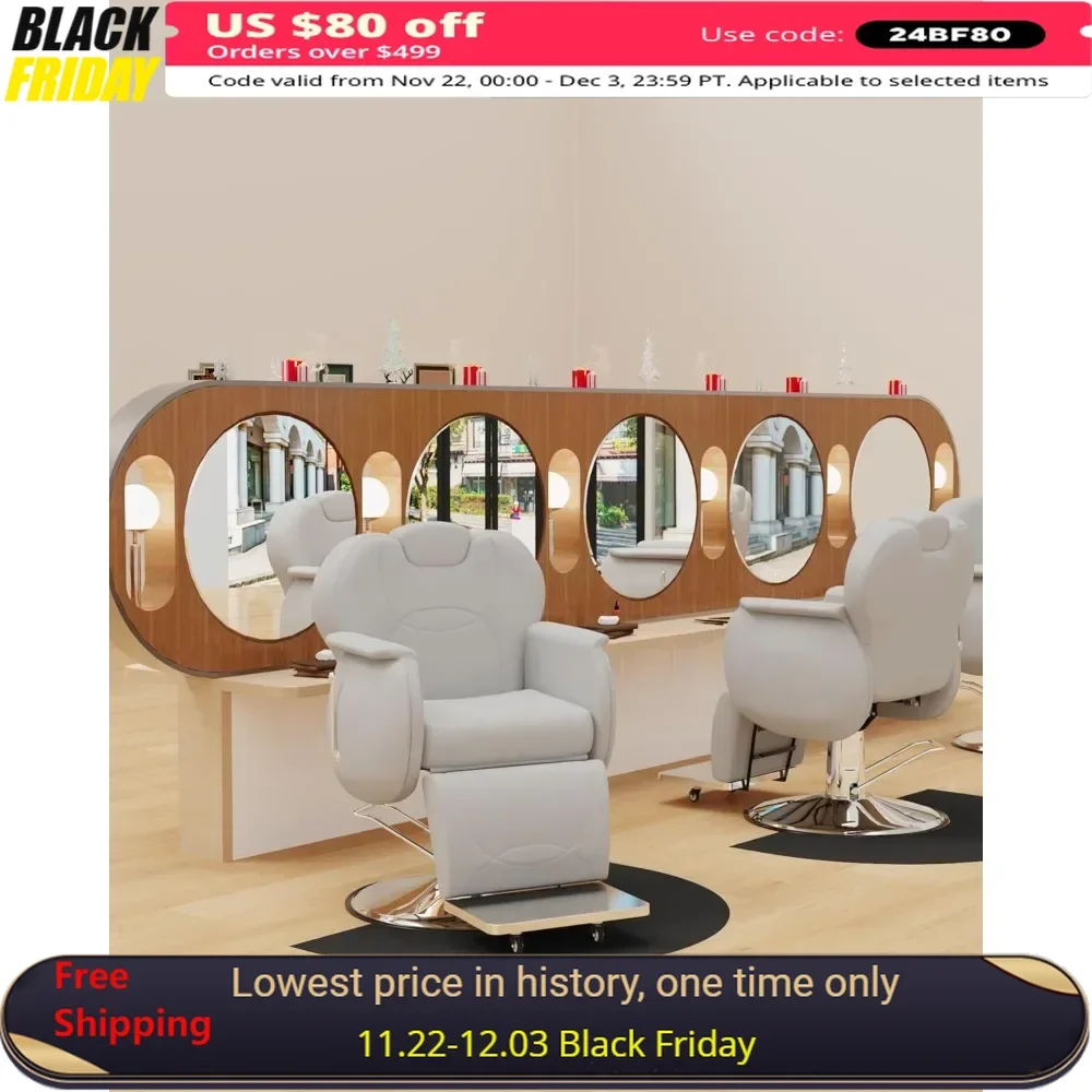 Barber Chair, Reclining Chairs with Comfortable Seat Cushion, All-Purpose Hair Chairs with Removable Headrest, Salon Chair