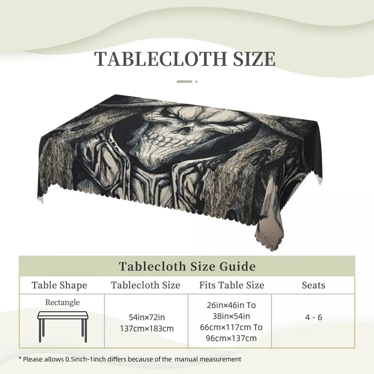 Overlord Skull Customized Rectangular Tablecloth Oilproof Table Cover for Dining Events Table Cloth