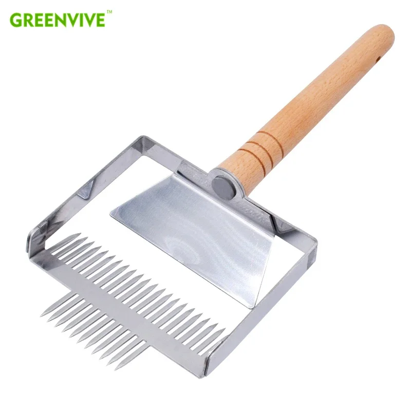 23 pins Honey Cutter Uncapping Scraper Bee Hive Honeycomb Scraper Equipment Wooden Handle Uncapping Fork Shovel Beekeeping Tools