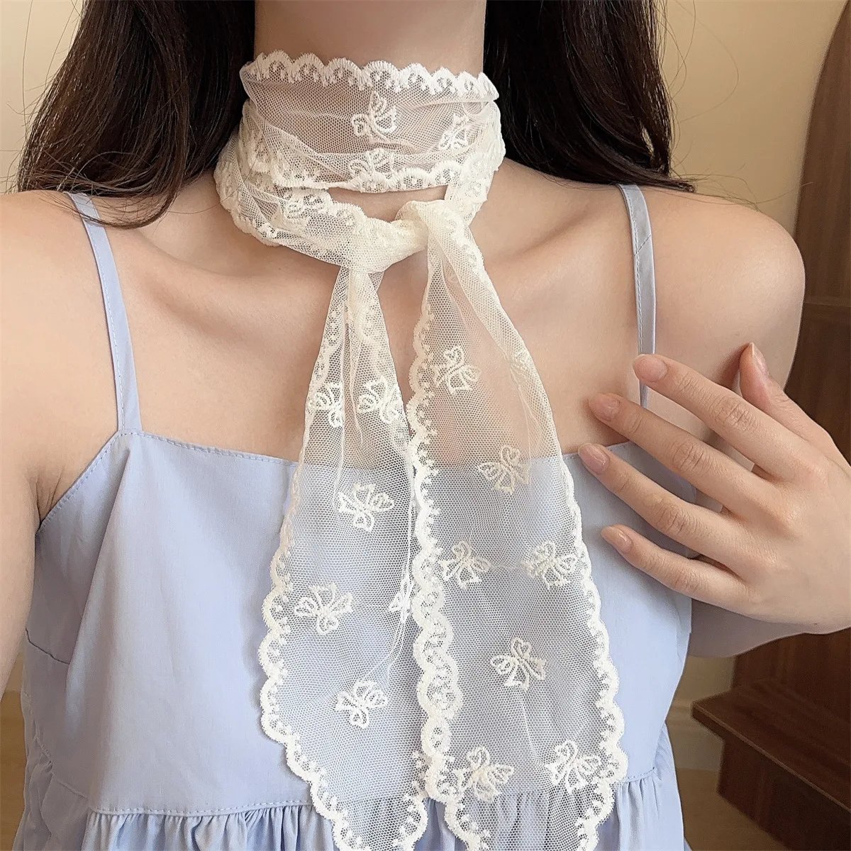 

Кружевной шарф-лента для женщин: элегантный длинный шейный платок для весны, универсальный аксессуар для украшения шеи