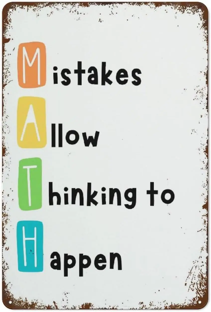 Funny Vintage Tin Metal Sign Math Classroom Decor Mistakes Allow Thinking to Happen Poster Fun Math Poster 8x12 Inch Suitable fo
