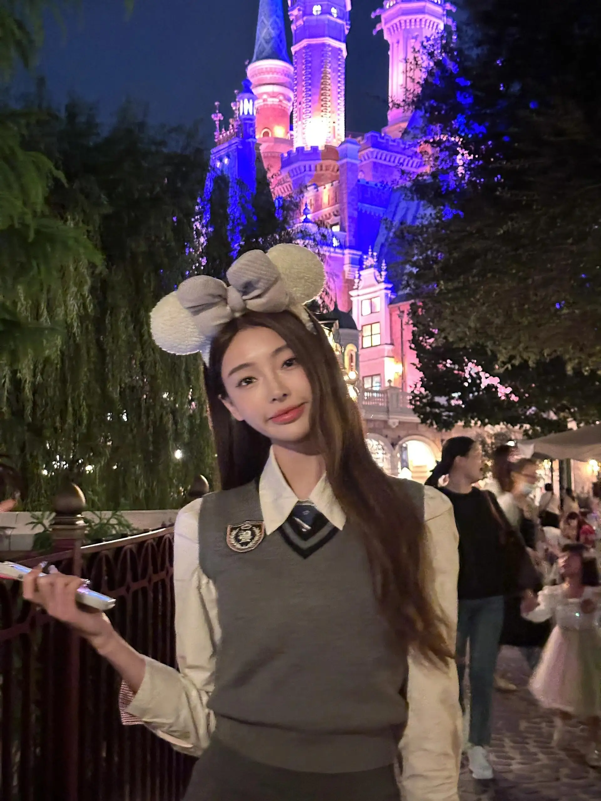 طقم زي مدرسي محبوك باللون الوردي الباستيل على طراز جي كيه، يتكون من سترة وتنورة، بتصميم ديزني لعيد الميلاد، خفيف الوزن وقابل ...