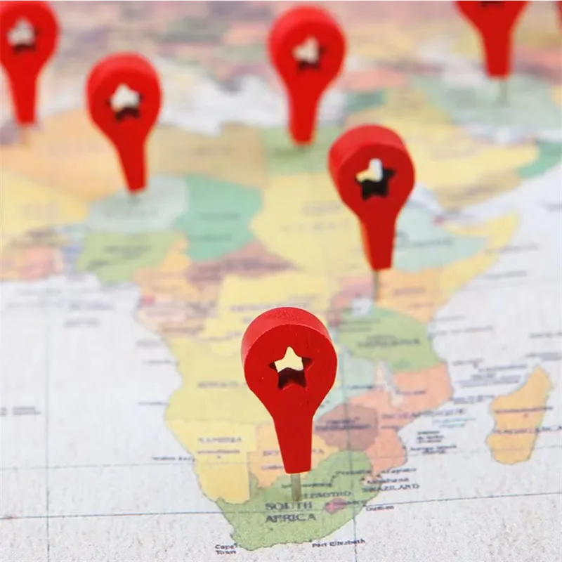 40 Pcs Map Markers Wooden Drawing Photo Wall Studs Cork Board Pins Thumbtack Pushpins Painting Tool