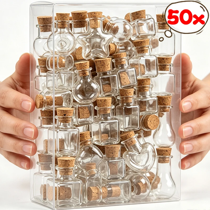 50/10Pcs Mini Cute Magic Bottle Small Cork Stopper Glass Bottles Vials Jars Containers DIY Dollhouse Model Festival Party Decora