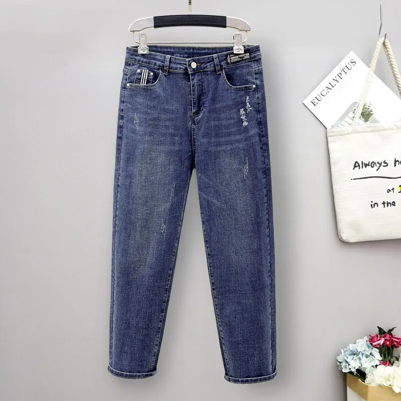 

Джинсы женские свободного кроя с высокой талией из хлопкового денима, эластичные, больших размеров, в стиле Harlan, для полных девушек весом до 230 фунтов