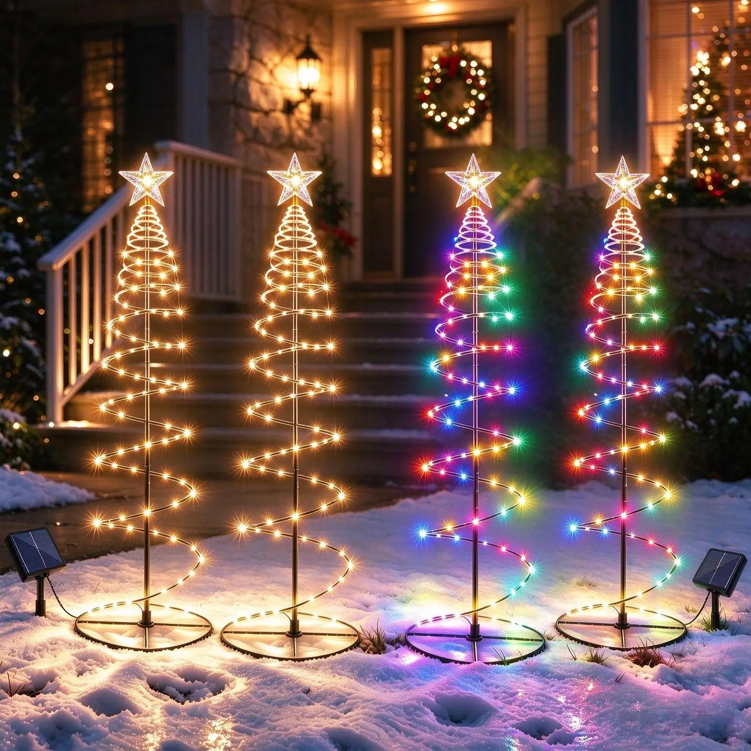 LED Solar Garden Christmas Decorative Light Outdoor Waterproof Ambient Lamp 8 Modes Lighting Flicker RGB Warm White 120cm 90cm