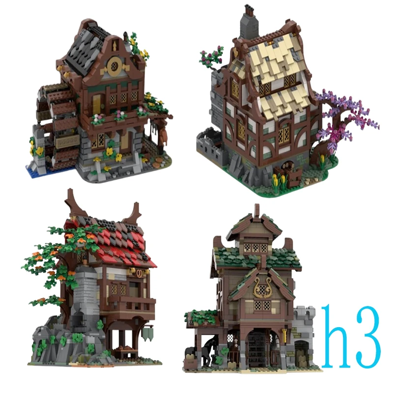 

Spot MOC-80710 77495 medieval village farmhouse stable small particle assembly building blocks educational toy model ornaments g
