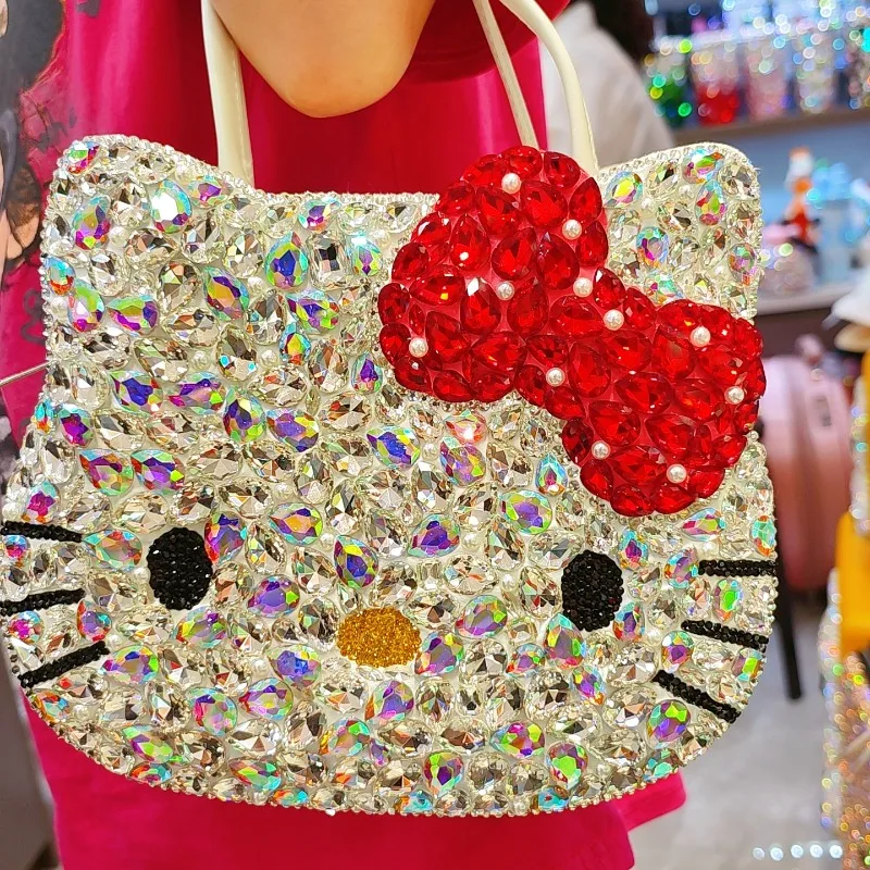 

Новинка 2024 года, Sanrio Hello Kitty, милое мультяшное сердце для девочек, милое лицо, сумка из искусственной кожи, портативная большая вместительная дрель на плечо, праздничный подарок