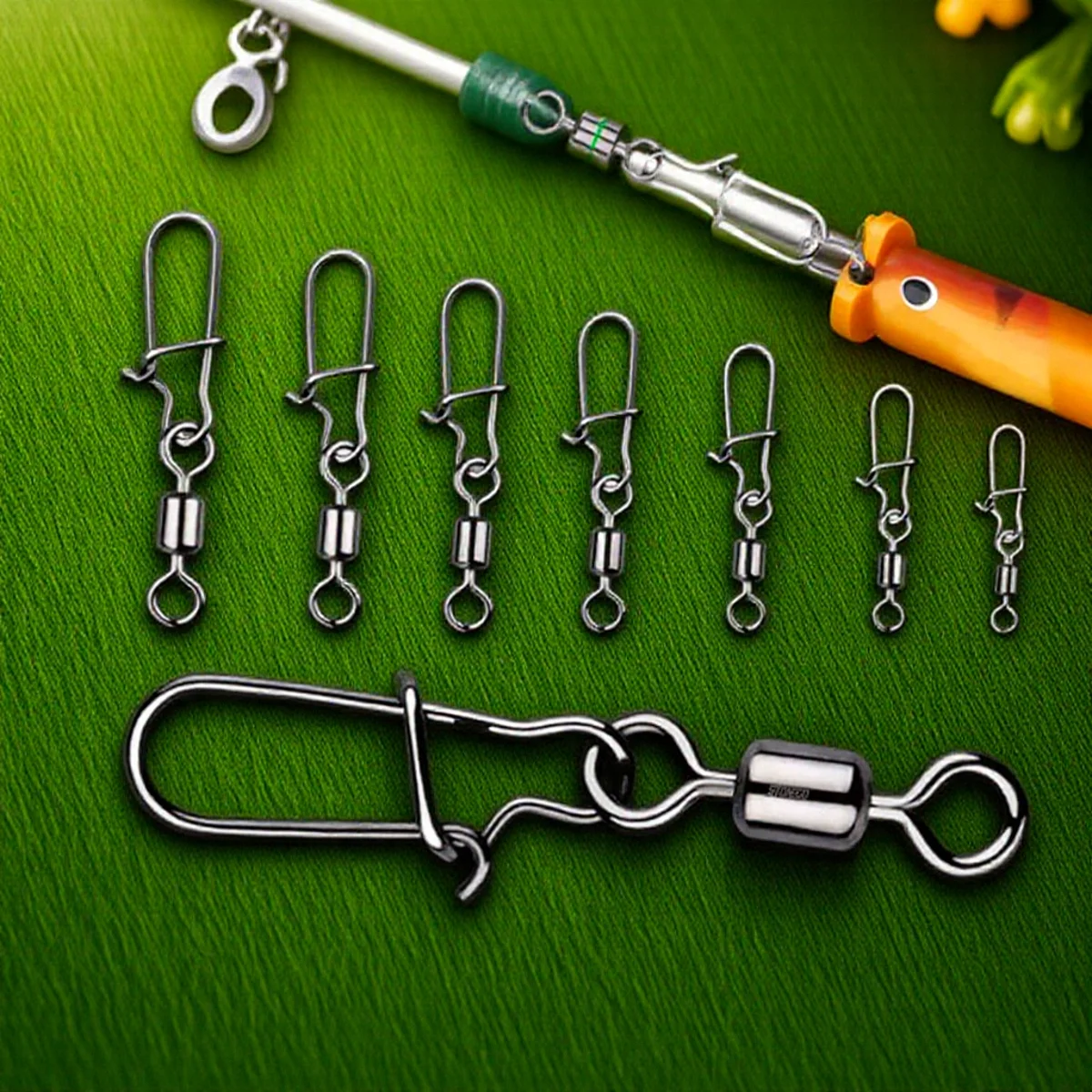 FLYSAND 100PCS Fishing Connector Pin Bearing Rolling Swivel Stainless Steel Snap Fishhook Lure Tackle for Pike Fishing