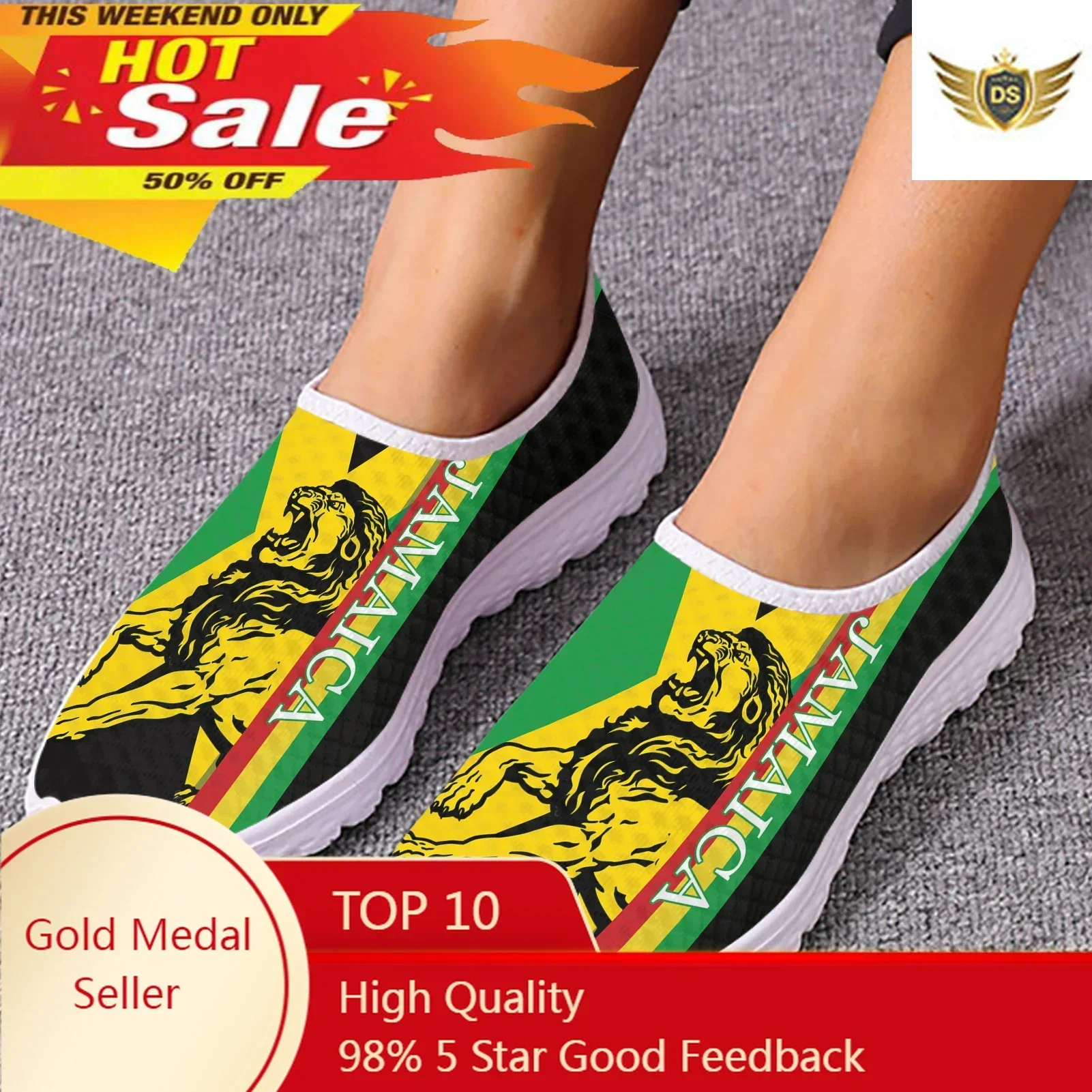 

Fashion Jamaica Printed Ladies Flat Shoes Outdoor Breathable Mesh Sneakers For Women Lightweight Slip-on Loafers Hot