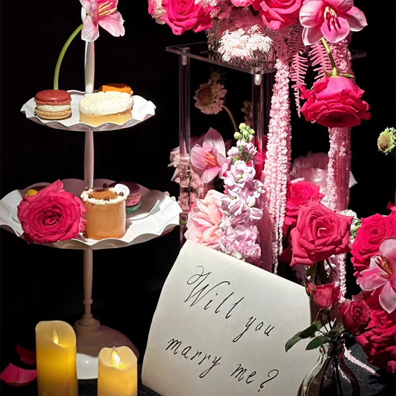 Transparent Acrylic Flower Stand, Wedding Banquet Table Centerpiece Stand, Party Birthday Tabletop Artificial Flower Display Base, Light Luxury Round and Square Elevated Floral Decoration Stand