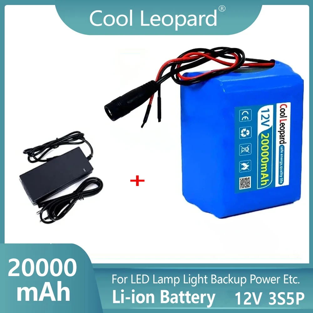 

12V 10Ah 18650 3S5P Lithium Ion Battery Pack 12V LED Digital Mobile Power 12V 12.6v Emergency Power 12 Backup Power+1A Charger